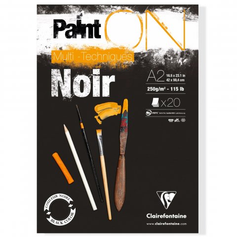 Clairefontaine Paint'ON Noir Mixed Media pad 250 g/m², 420 x 594, DIN A2, black, smooth, 20 she