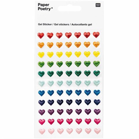 Papel Poesía Gel Sticker autoadhesivo 95 x 190 mm, corazones de colores, pequeño