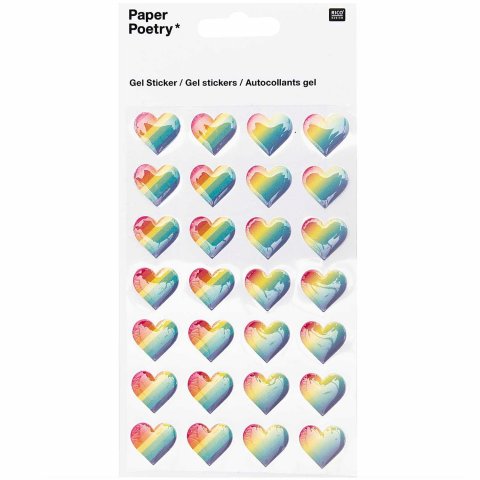 Paper Poetry Gel stickers, self-adhesive 95 x 190 mm, colorful striped hearts pastel