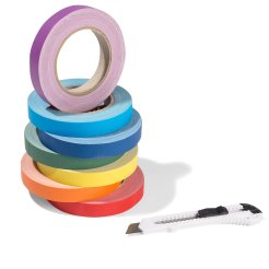 Cinta adhesiva de tela "Gaffa", mate, Rainbow Set 7 rollos de 19 mm x 25 m, 1 cuchillas, colores arco iris