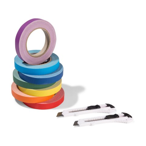 Gaffer tape, matte, rainbow colours set Set of 7 rolls, 19mm x 25m,incl. 1 cutter, rainbow