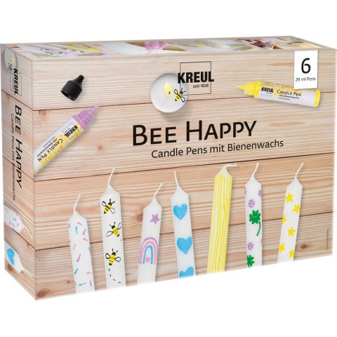 Candle pen set, Bee Happy 6 x 29 ml, yellow/pink/purple/blue/green/black