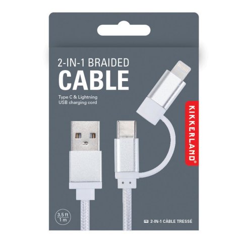 USB-Kabel mit Textilmantel 2-in-1 1 m, USB-C- und Lightning, weiß