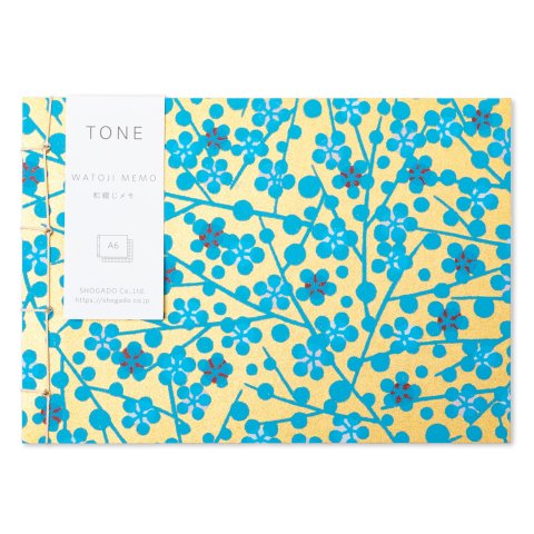 Shogado Watoji blocco note Memo A6 5 x 148 x 105, a quadri, fiori blu su sfondo dorato