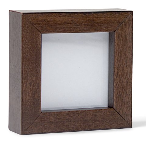 Mini telaio in legno duro 5 x 5 cm, marrone, con vetro normale e pannello posteriore