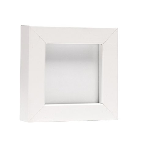 Mini telaio in legno duro 5 x 5 cm, bianco, con vetro normale e pannello posteriore