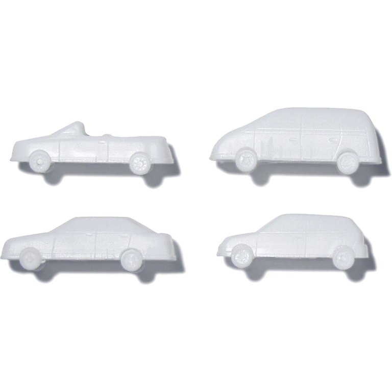 Cars polystyrene, white, 1:100, passenger car