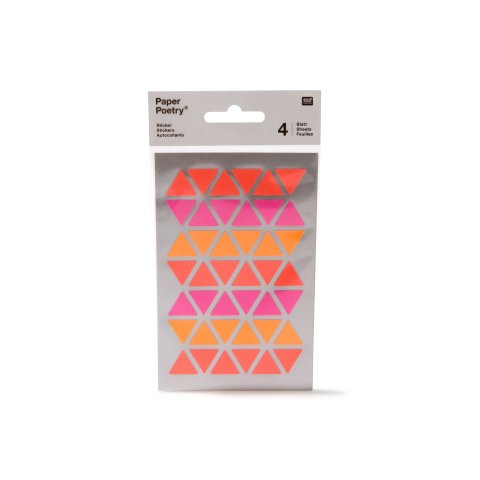 Stickers Paper Poetry triangle 17x15 mm, 4 sheets x 42 pcs, neonred/-pink/-orange