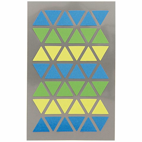 Paper Poetry Sticker Triángulos 17 x 15 mm, 4 hojas m. 42 unid., azul/verde/amarillo neón