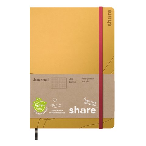 Share Notizbuch DIN A5, 192 Seiten, 80 g/m², punktkariert, gelb