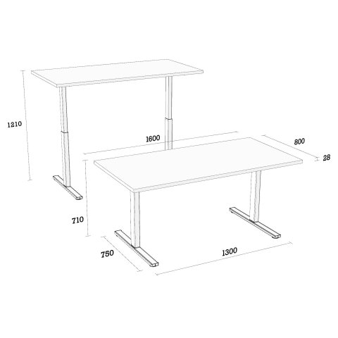 Modulor tavolo T1, regolabile in altezza Standard Plus, bianco, bianco melamminico 25x800x1600mm
