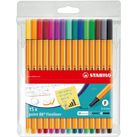 Stabilo Point 88, set 15 penne in astuccio, colori assortiti