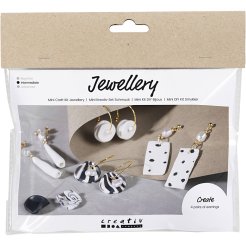 DIY Set, Schmuck Mini, inkl. Perlen, Polymerton + Zubehör, schwarz/weiß