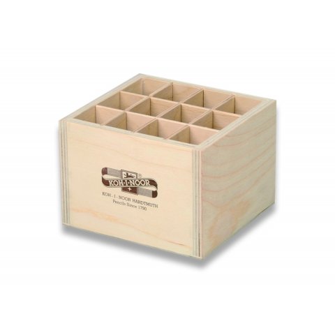 Koh-I-Noor wooden pen box, with 12 sections 120 x 115 x 87 mm, natural, square