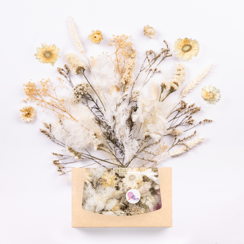 Dried flowers for crafting Window box 20 x 12 x 4 cm, random mix, white