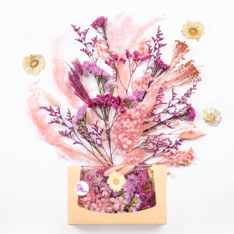 Dried flowers for crafting Window box 20 x 12 x 4 cm, random mix, pink