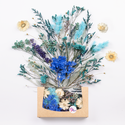 Dried flowers for crafting Window box 20 x 12 x 4 cm, random mix, blue