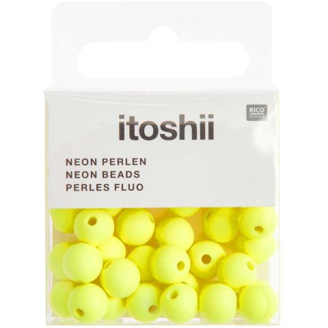 Cuentas de plástico, neón 40 piezas, plástico, ø 8 mm con agujero, amarillo neón