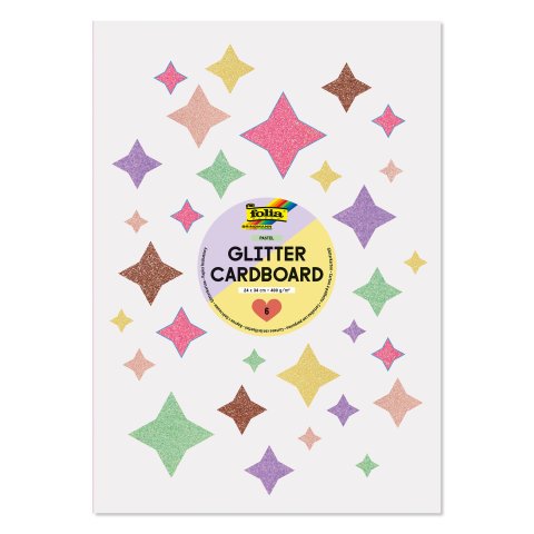 Glitterkarton Block 24 x 34 cm, 6 Blatt, 400 g/m², pastell