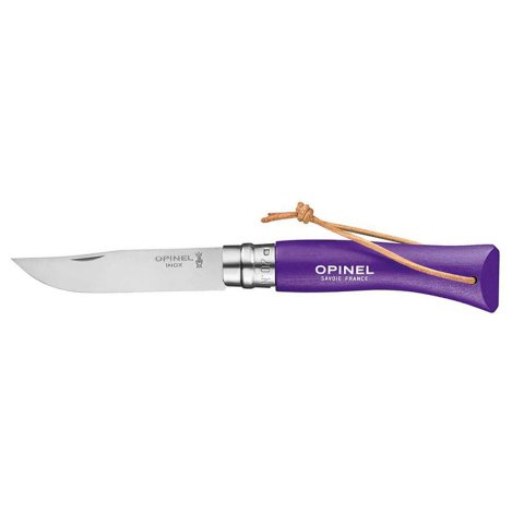 Coltello Opinel in acciaio inox colorato n. 07 Legno di faggio, inossidabile, lama 77 mm, viola