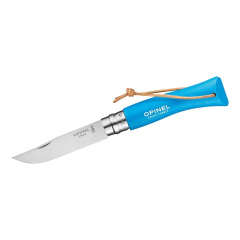 Opinel pocket knife colored stainless steel No. 07 Beech wood, stainless steel, blade 77 mm, blue