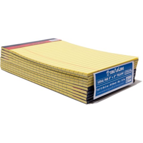 Bloc de notas amarillo, amarillo, sin tapa 127 x 203 mm, 40 hojas, forradas en rojo/gris