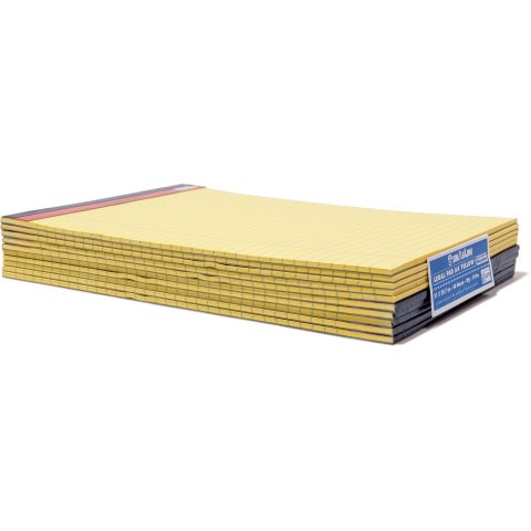 Bloc de notas amarillo, amarillo, sin tapa 210 x 297 mm, DIN A4, 40 hojas, forrado en rojo/gris