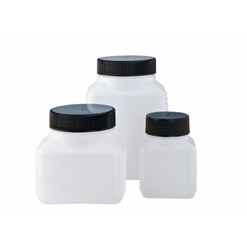 Vierkantdose Kunststoff mit Schraubdeckel 100 ml, PE, Körper: milchig weiß, Deckel: schwarz