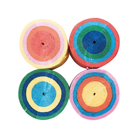 Crepe paper rolls, mixed colour set 4 pcs., w = 35 mm, l= 10 m, yellow/blue/pink/green