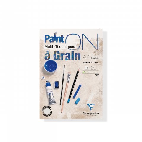 Clairefontaine Paint'ON à Grain Mixed Media pad 250 g/m², 210 x 297, DIN A4, white, grained, 20 sh