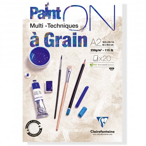 Clairefontaine Paint'ON à Grain Mixed Media pad 250 g/m², 420 x 594, DIN A2, white, grained, 20 sh