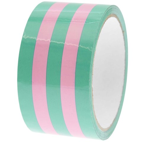 Decorative parcel tape 50 mm x 32 m, pink/green stripes