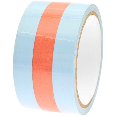 Decorative parcel tape 50 mm x 32 m, light blue/neon orange stripes
