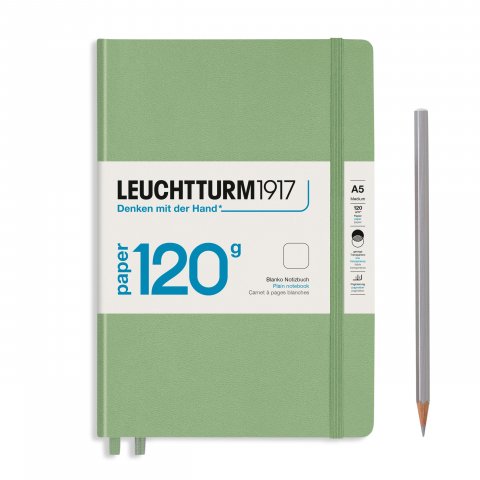 Cuaderno Lighthouse Edición tapa dura 120G A5, mediano, en blanco, 203 páginas, salvia