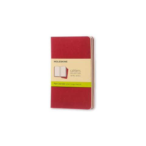 Moleskine Cahier juego de 3 cuadernos 9 x 14 cm, en blanco, 32 hojas, rojo arándano