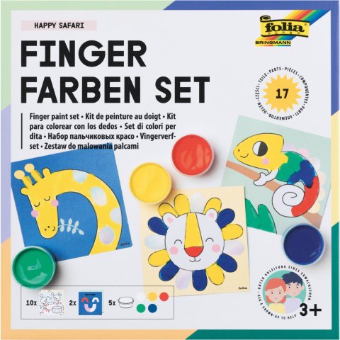 Fingerfarben Set 5 x 30 ml, 10 Vorlagen, Safari