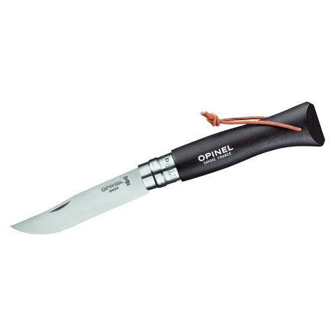 Opinel pocket knife colored stainless steel No. 08 Beech wood, stainless, blade 85 mm, black