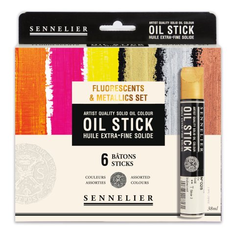 Sennelier feste Ölfarbe Oil Stick, Set Fluo/Metallic, 6 x 38 ml (502/648/654/029/028/036)