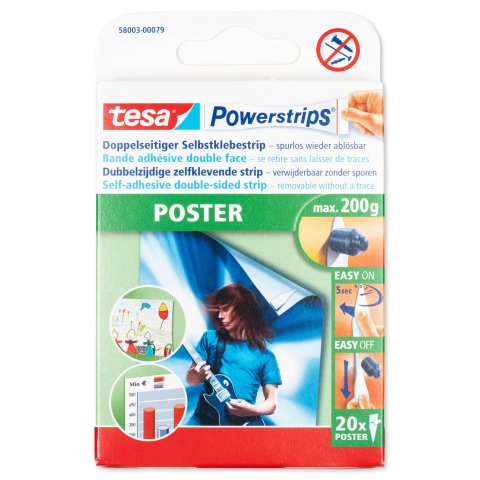Strisce Tesa Powerstrips Poster Confezione da 20 strisce, bianco