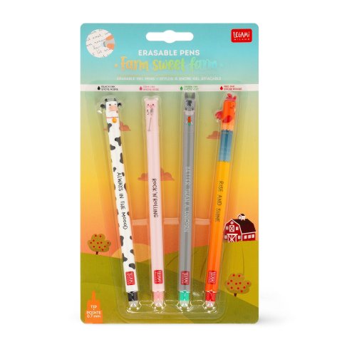 Legami Gelroller Erasable Pen, Set 4 Stück, 0,7 mm, Bauernhof
