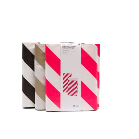 Paper Poetry flat bottom bag, striped M Set of 2, 51 x 23 x 13,5 cm, black/white