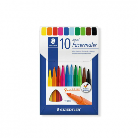 Juego de rotuladores de punta de fibra Staedtler Triplus Color 10 bolígrafos en caja de cartón, colores surtidos