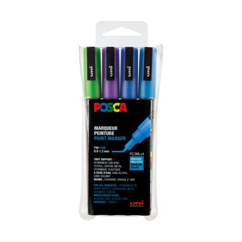 Uni Posca Marker PC-3M, Set Rundspitze 0,9 mm - 1,3 mm, 4 Stifte, Glitter 2