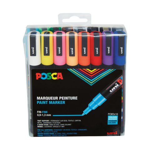Uni Posca Marker PC-3M, Set 16 Stifte, Rundspitze 0,9 mm - 1,3 mm