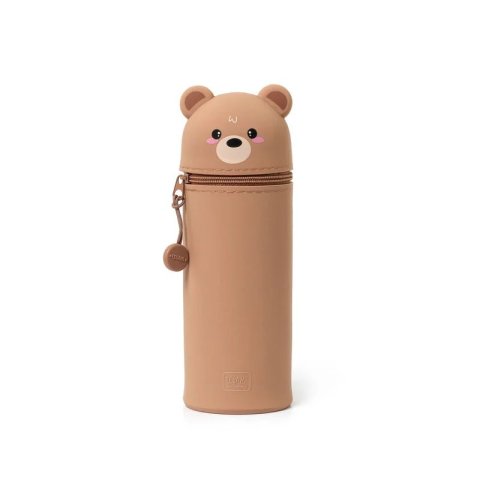 Legami pencil case and pen holder, silicone ø 6.3 cm, h = 18.5 cm, teddy bear