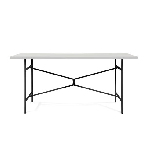 Modulor mesa X, negro mate Encimera de melamina blanca, borde blanco