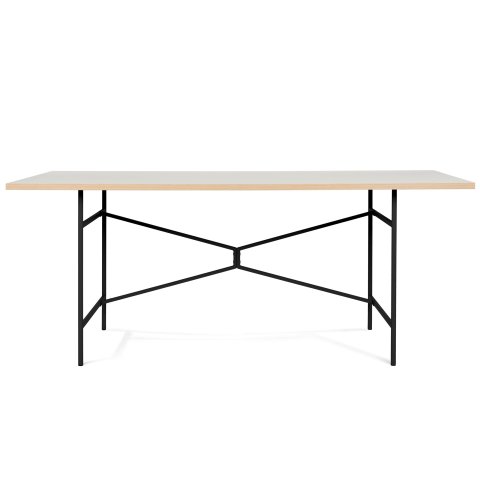 Modulor mesa X, negro mate Encimera de melamina blanca, canto multiplex