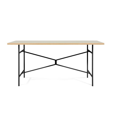 Modulor mesa X, negro mate Linóleo gris claro, borde de roble, 27x800x1600 mm