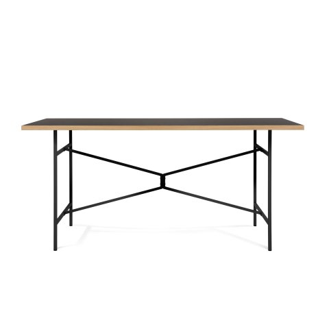 Modulor mesa X, negro mate Linóleo negro, borde de roble, 27x800x1600 mm