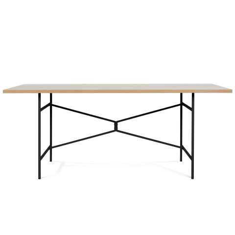 Modulor table X, black matt Linoleum light gray, oak edge, 27x900x1800 mm